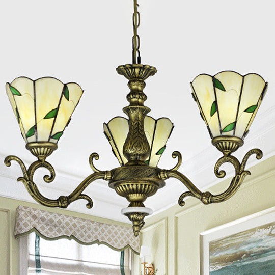 Beige Glass Green Chandelier: Leaf Design, 5/9/11 Lights, Baroque Style, Kitchen Lighting Fixture