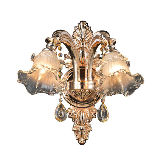 Traditional Gold Flower Crystal Sconce Elegant Wall Mounted Light For Living Room