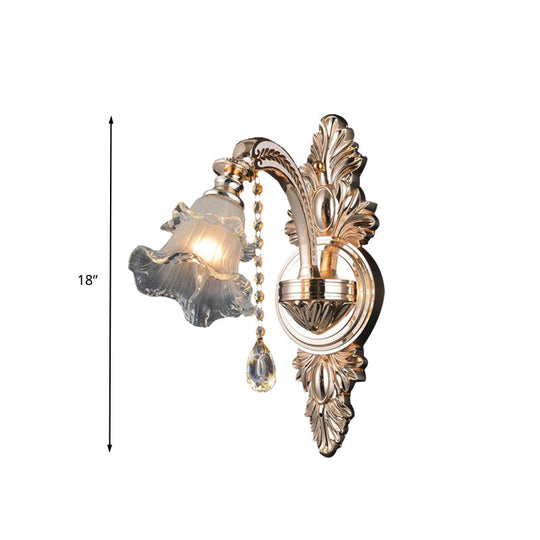 Traditional Gold Flower Crystal Sconce Elegant Wall Mounted Light For Living Room