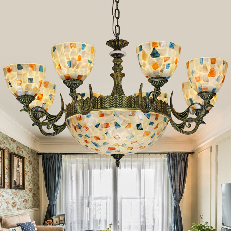 Mediterranean Shell Mosaic Pendant Chandelier - White with 5/9/11 Lights