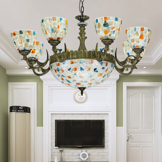 Mediterranean Shell Mosaic Pendant Chandelier - White with 5/9/11 Lights