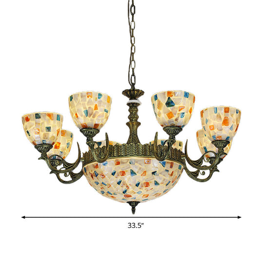 White Shell Mosaic Pendant Chandelier With 5/9/11 Lights - Mediterranean Style Ceiling Lighting