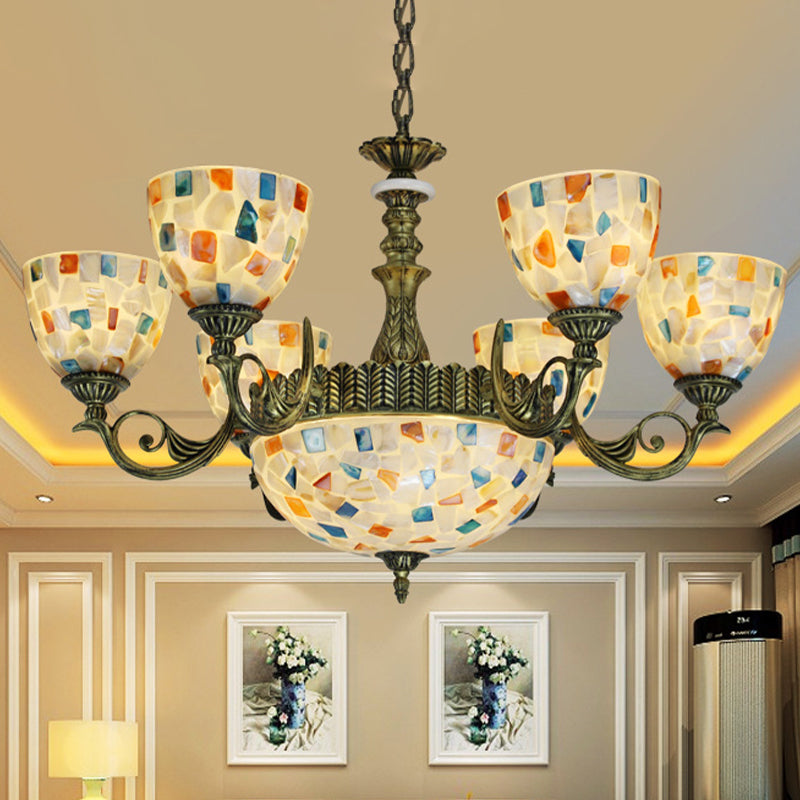 Mediterranean Shell Mosaic Pendant Chandelier - White with 5/9/11 Lights