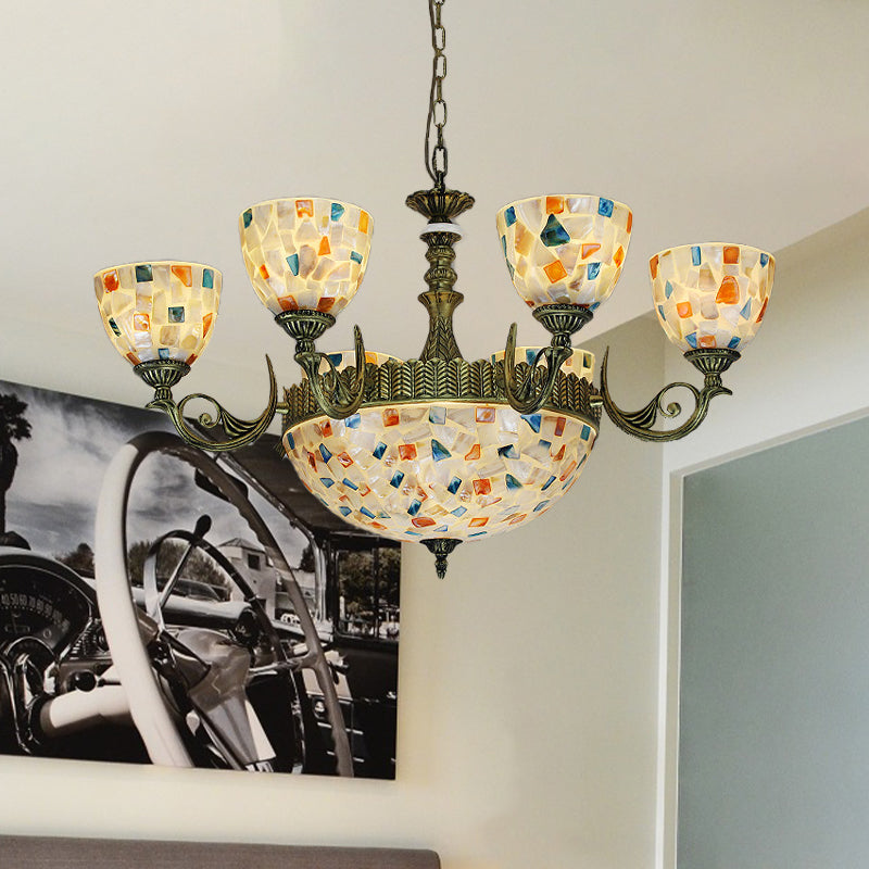 White Shell Mosaic Pendant Chandelier With 5/9/11 Lights - Mediterranean Style Ceiling Lighting