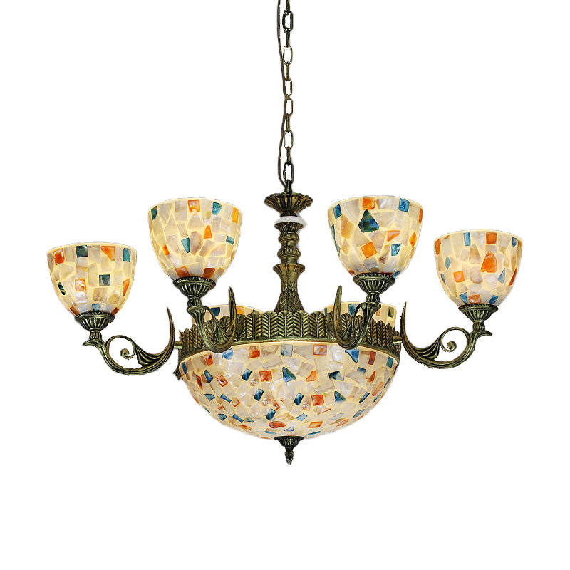 White Shell Mosaic Pendant Chandelier With 5/9/11 Lights - Mediterranean Style Ceiling Lighting