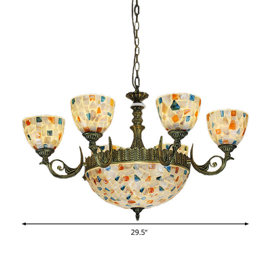 White Shell Mosaic Pendant Chandelier With 5/9/11 Lights - Mediterranean Style Ceiling Lighting