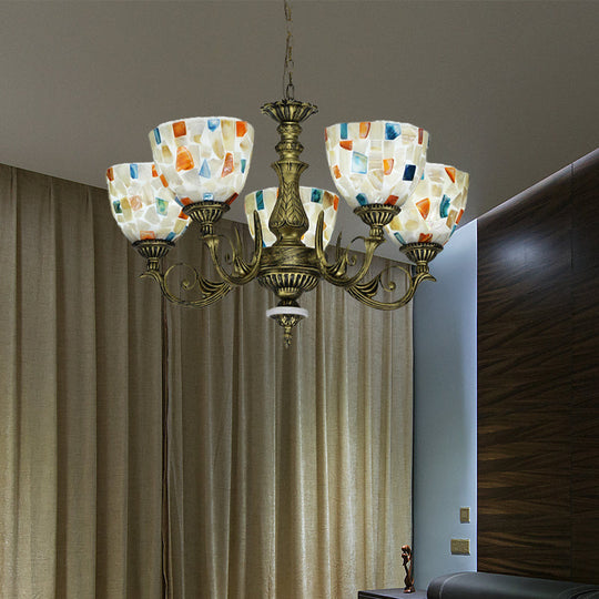 White Shell Mosaic Pendant Chandelier With 5/9/11 Lights - Mediterranean Style Ceiling Lighting