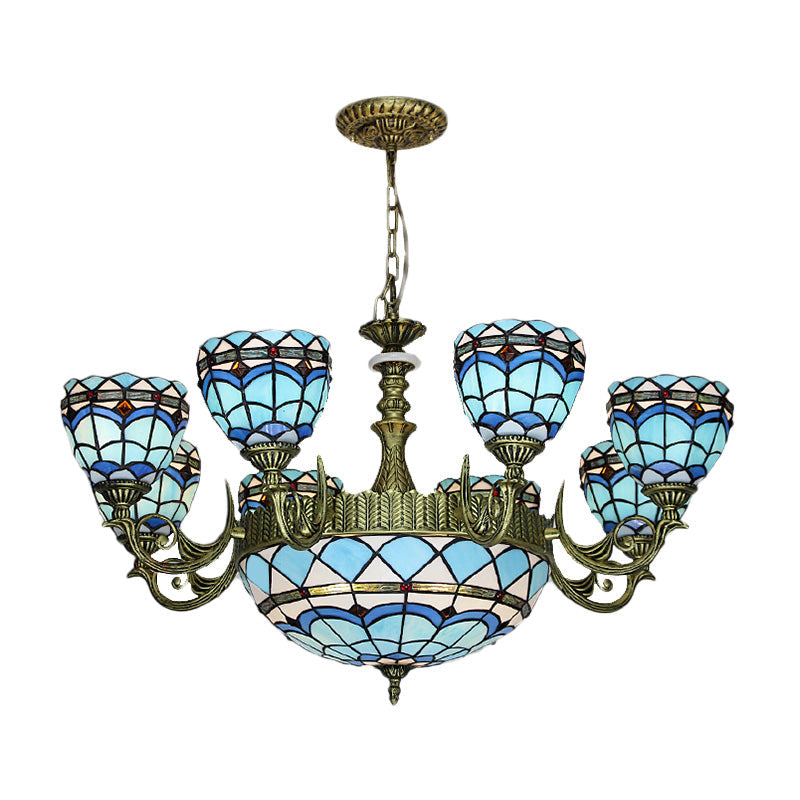 Victorian Blue Glass Chandelier: Curved Arm Suspension Lighting for Bedroom – 5/9/11 Lights