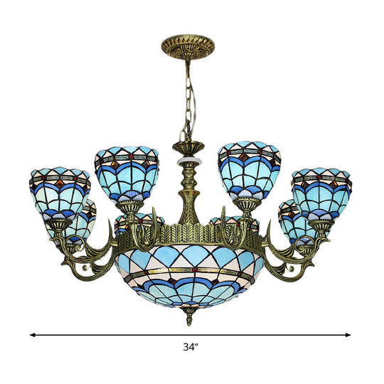 Victorian Blue Glass Chandelier: Curved Arm Suspension Lighting for Bedroom – 5/9/11 Lights