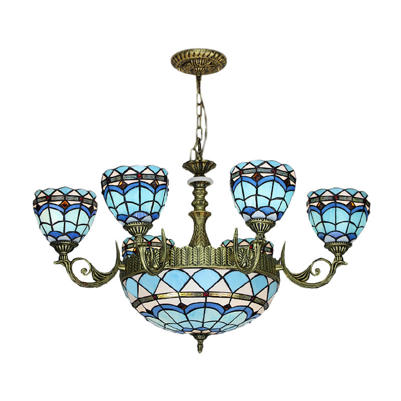 Victorian Blue Glass Chandelier: Curved Arm Suspension Lighting for Bedroom – 5/9/11 Lights