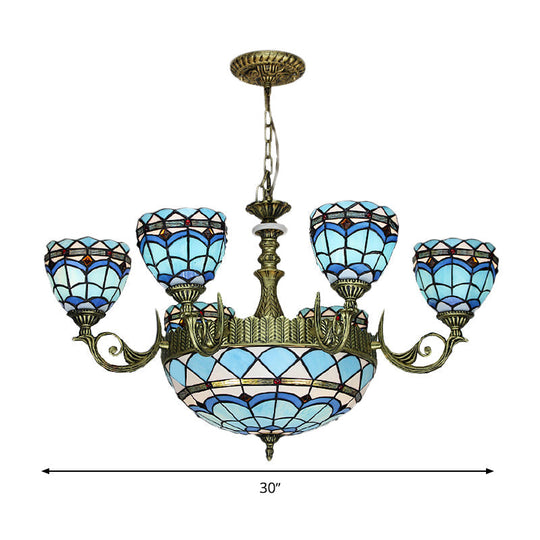 Victorian Blue Glass Chandelier: Curved Arm Suspension Lighting for Bedroom – 5/9/11 Lights