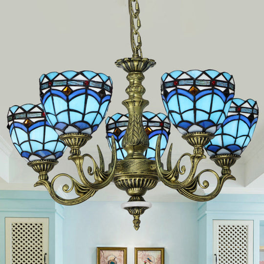 Victorian Blue Glass Chandelier: Curved Arm Suspension Lighting for Bedroom – 5/9/11 Lights