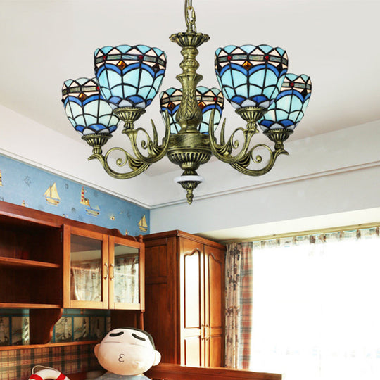 Victorian Blue Glass Chandelier: Curved Arm Suspension Lighting for Bedroom – 5/9/11 Lights