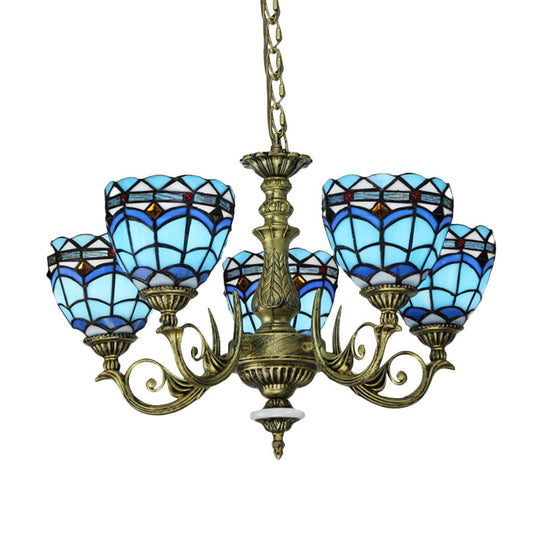 Victorian Blue Glass Chandelier: Curved Arm Suspension Lighting for Bedroom – 5/9/11 Lights