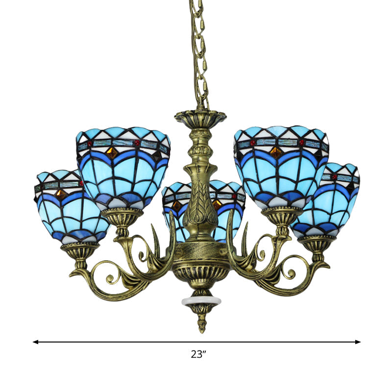 Victorian Blue Glass Chandelier: Curved Arm Suspension Lighting for Bedroom – 5/9/11 Lights