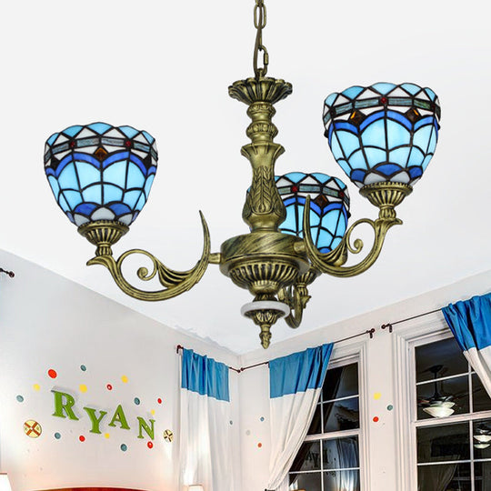 Victorian Blue Glass Chandelier: Curved Arm Suspension Lighting for Bedroom – 5/9/11 Lights