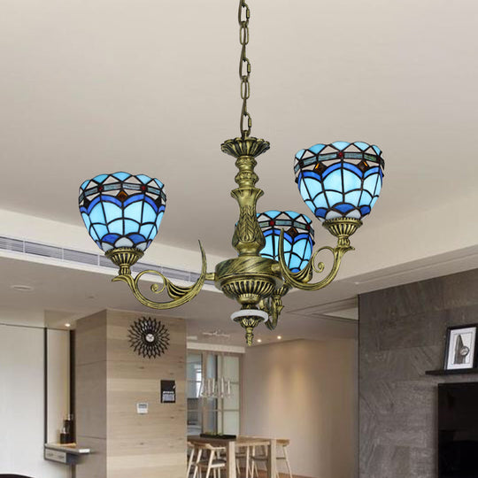 Victorian Blue Glass Chandelier: Curved Arm Suspension Lighting for Bedroom – 5/9/11 Lights