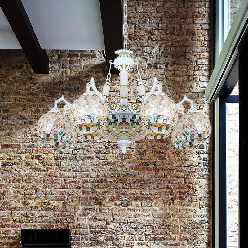 Shell Mosaic Pendant Chandelier - White Tiffany Design - 5/9/11 Lights - Ideal for Living Room Ceiling Suspension