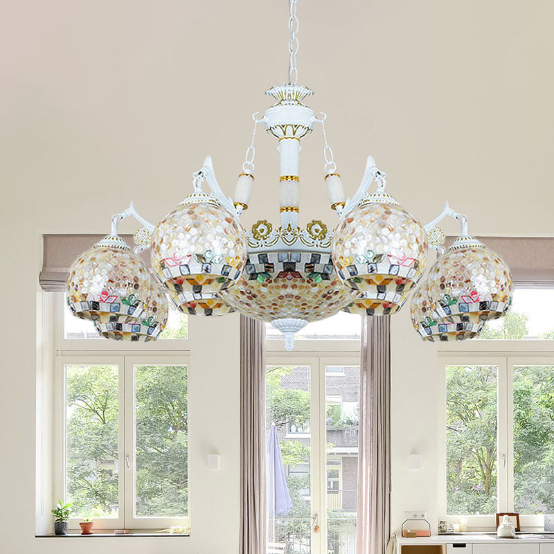 Shell Mosaic Pendant Chandelier - White Tiffany Design - 5/9/11 Lights - Ideal for Living Room Ceiling Suspension