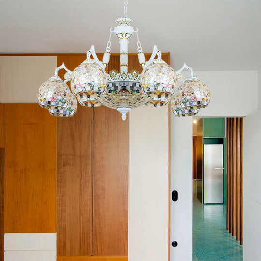 Shell Mosaic Pendant Chandelier - White Tiffany Design - 5/9/11 Lights - Ideal for Living Room Ceiling Suspension