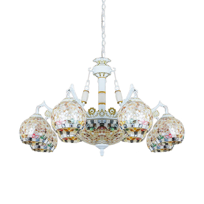 Shell Mosaic Pendant Chandelier - White Tiffany Design - 5/9/11 Lights - Ideal for Living Room Ceiling Suspension