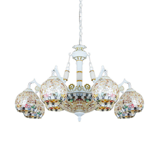 Shell Mosaic Pendant Chandelier - White Tiffany Design - 5/9/11 Lights - Ideal for Living Room Ceiling Suspension