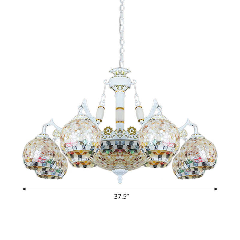 Shell Mosaic Pendant Chandelier - White Tiffany Design - 5/9/11 Lights - Ideal for Living Room Ceiling Suspension