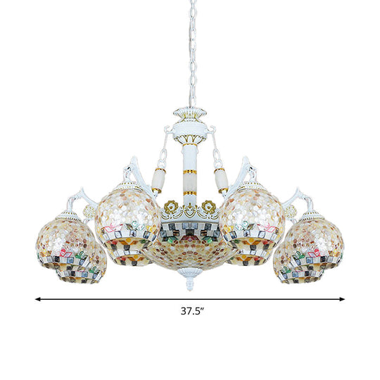 Shell Mosaic Pendant Chandelier - White Tiffany Design - 5/9/11 Lights - Ideal for Living Room Ceiling Suspension