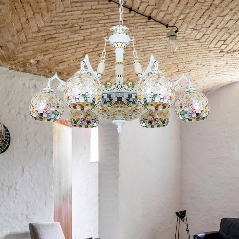 Shell Mosaic Pendant Chandelier - White Tiffany Design - 5/9/11 Lights - Ideal for Living Room Ceiling Suspension