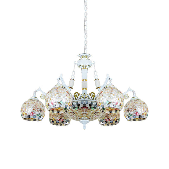 Shell Mosaic Pendant Chandelier - White Tiffany Design - 5/9/11 Lights - Ideal for Living Room Ceiling Suspension