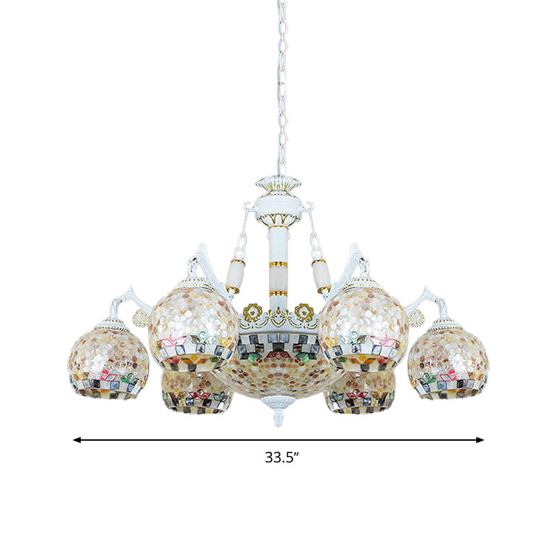 Shell Mosaic Pendant Chandelier - White Tiffany Design - 5/9/11 Lights - Ideal for Living Room Ceiling Suspension