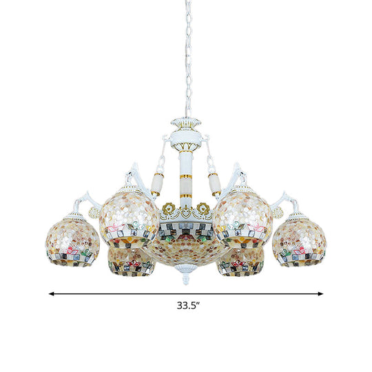 Shell Mosaic Pendant Chandelier - White Tiffany Design - 5/9/11 Lights - Ideal for Living Room Ceiling Suspension