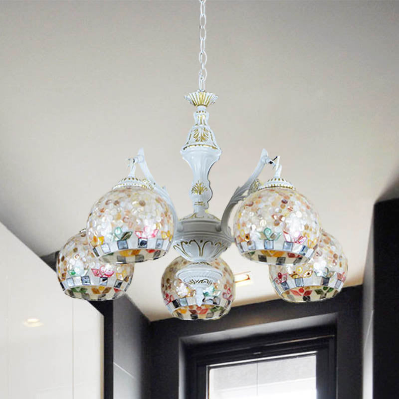 Shell Mosaic Pendant Chandelier - White Tiffany Design - 5/9/11 Lights - Ideal for Living Room Ceiling Suspension