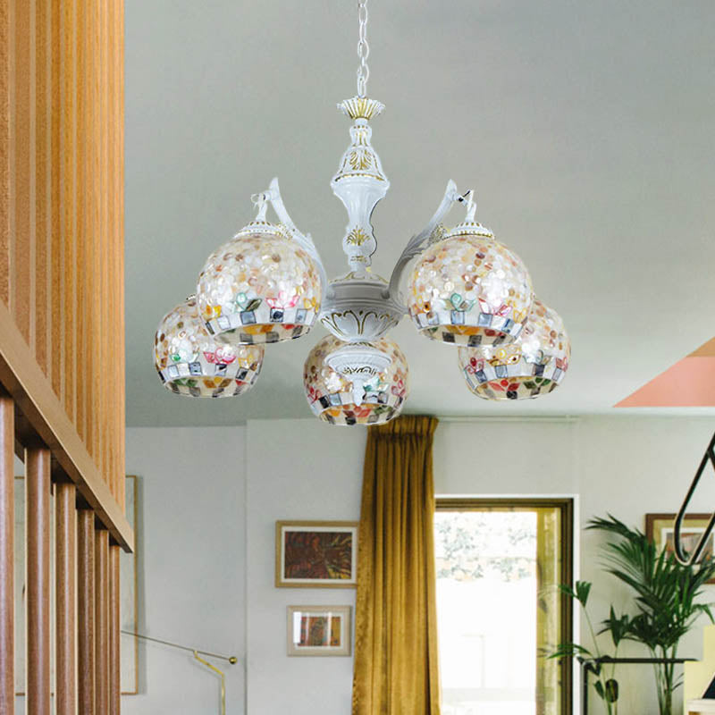 Shell Mosaic Pendant Chandelier - White Tiffany Design - 5/9/11 Lights - Ideal for Living Room Ceiling Suspension