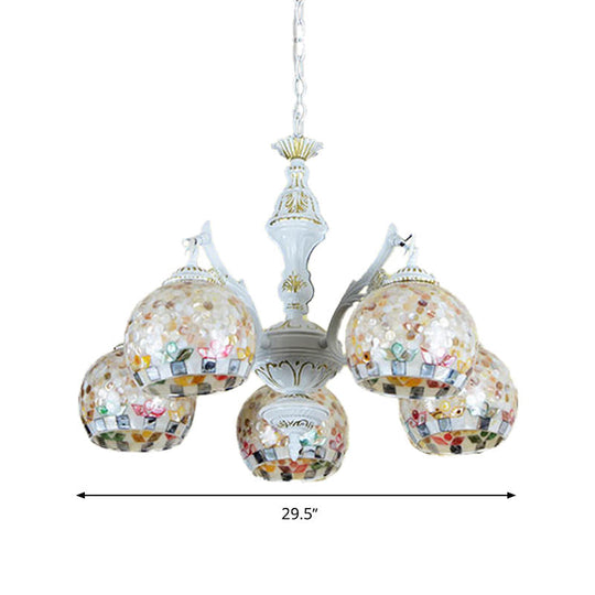 Shell Mosaic Pendant Chandelier - White Tiffany Design - 5/9/11 Lights - Ideal for Living Room Ceiling Suspension