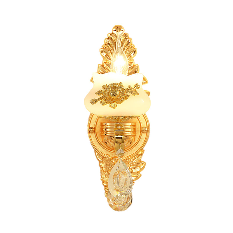 Traditional Wall Sconce With White Glass Shade In Gold For Living Room