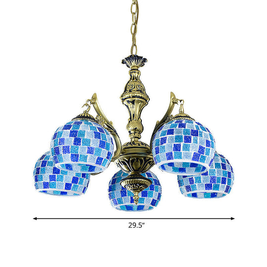 Mediterranean Stained Glass Globe Pendant Light with Blue Lights - Available in 5, 9, or 11