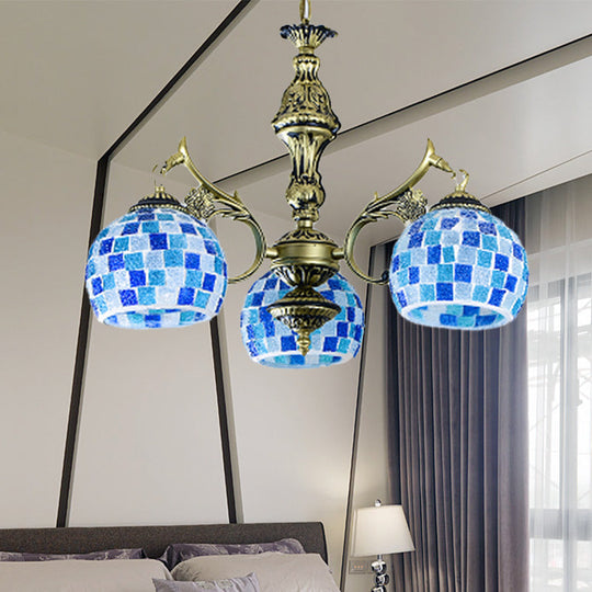 Mediterranean Stained Glass Globe Chandelier With 5/9/11 Blue Pendant Lights - Elegant Hanging Lamp