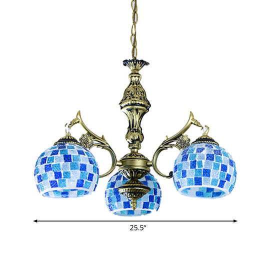 Mediterranean Stained Glass Globe Pendant Light with Blue Lights - Available in 5, 9, or 11