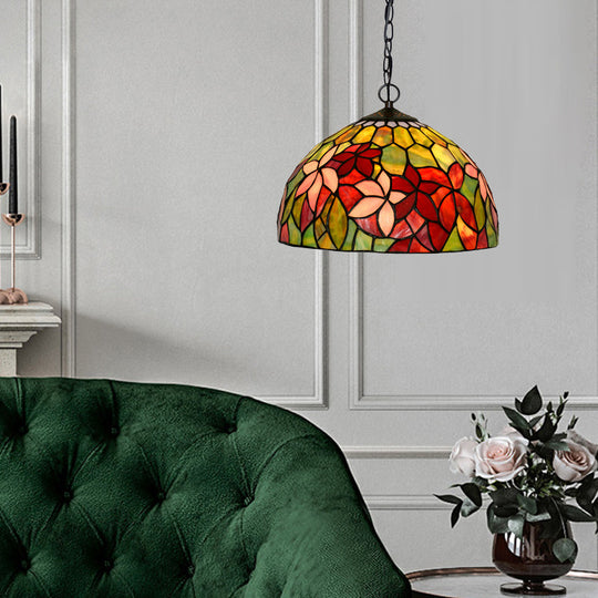 Black Mediterranean Chandelier with Red Cut Glass Petal Pendant in 12"/16" Width and 1/2 Lights