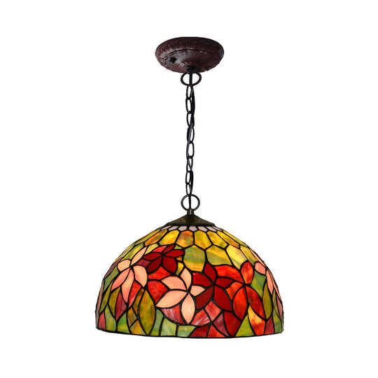 Black Mediterranean Chandelier with Red Cut Glass Petal Pendant in 12"/16" Width and 1/2 Lights