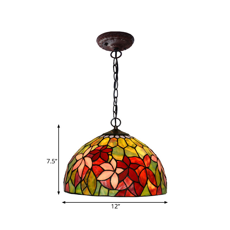 Black Mediterranean Chandelier with Red Cut Glass Petal Pendant in 12"/16" Width and 1/2 Lights