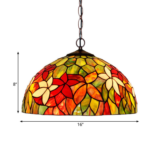 Black Mediterranean Chandelier with Red Cut Glass Petal Pendant in 12"/16" Width and 1/2 Lights