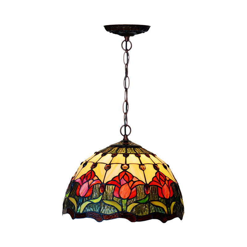 Red/Green Tiffany Cut Glass Chandelier Light - 1/2 Lights Kitchen Suspension Lamp 12/16 Width