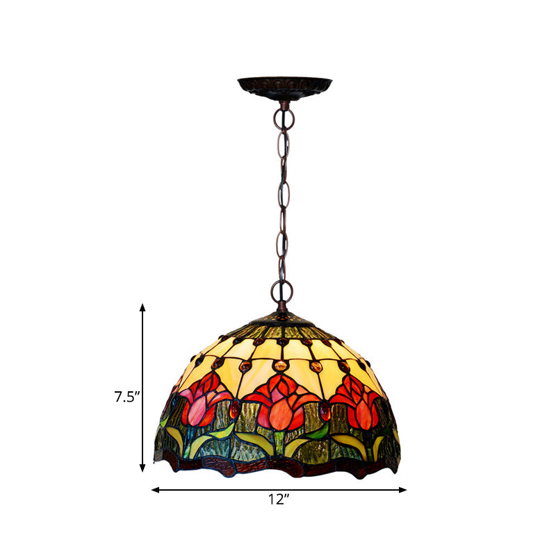 Red/Green Tiffany Cut Glass Chandelier Light - 1/2 Lights Kitchen Suspension Lamp 12/16 Width