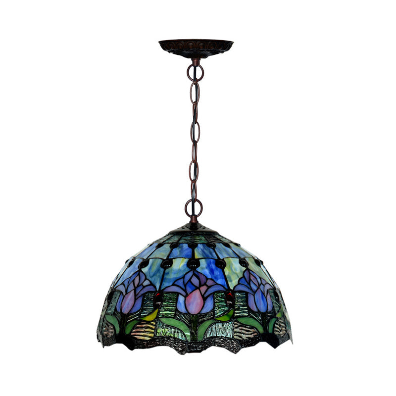 Red/Green Tiffany Cut Glass Chandelier Light - 1/2 Lights Kitchen Suspension Lamp 12/16 Width