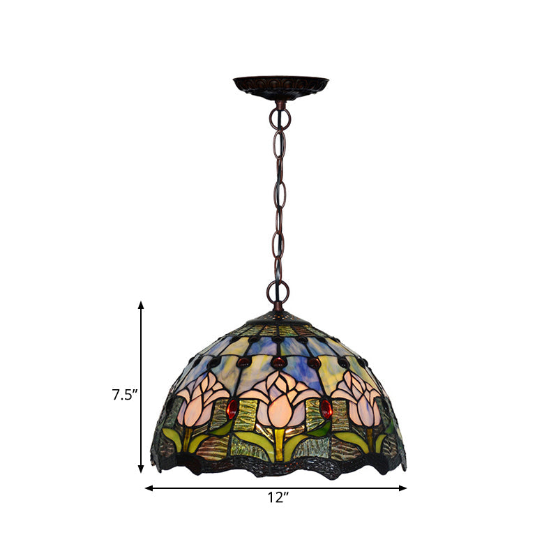 Red/Green Tiffany Cut Glass Chandelier Light - 1/2 Lights Kitchen Suspension Lamp 12/16 Width