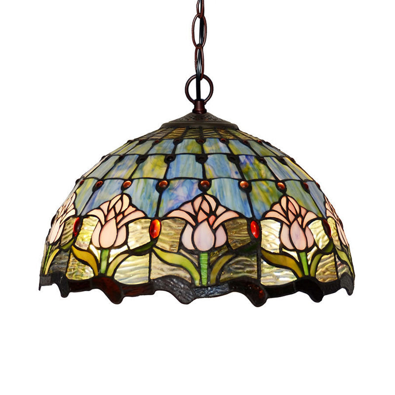 Tiffany Red/Green Cut Glass Chandelier Light - 1/2 Lights, Suspended Lamp for Kitchen (12"/16" W)