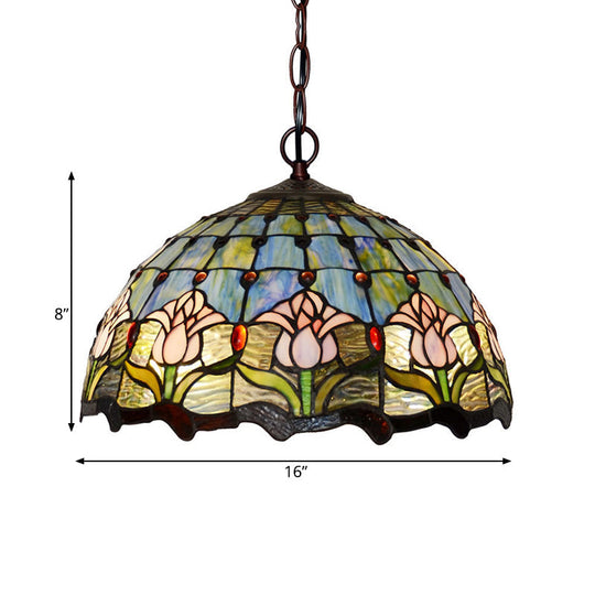 Red/Green Tiffany Cut Glass Chandelier Light - 1/2 Lights Kitchen Suspension Lamp 12/16 Width