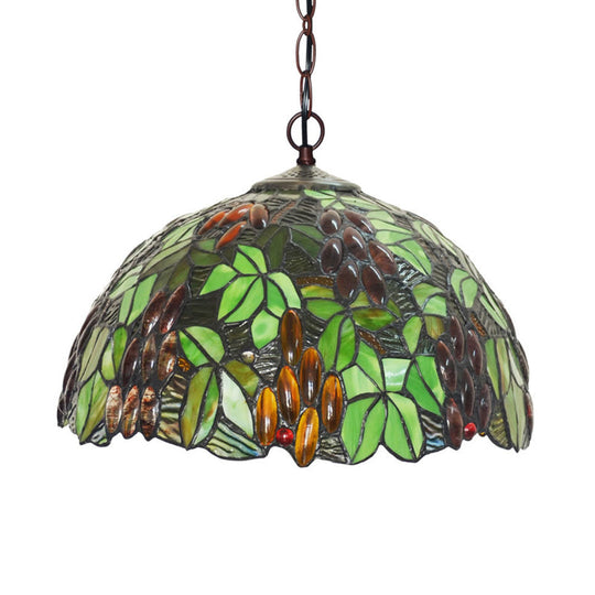 Tiffany Stained Glass Chandelier - 2-Light Domed Ceiling Pendant In Red/Green/Purple